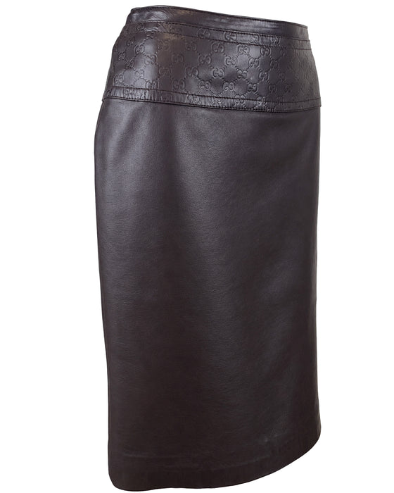 Purple Leather Skirt with Monogram Waistband