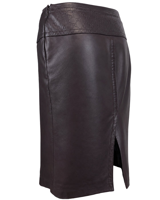Purple Leather Skirt with Monogram Waistband