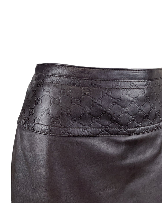 Purple Leather Skirt with Monogram Waistband