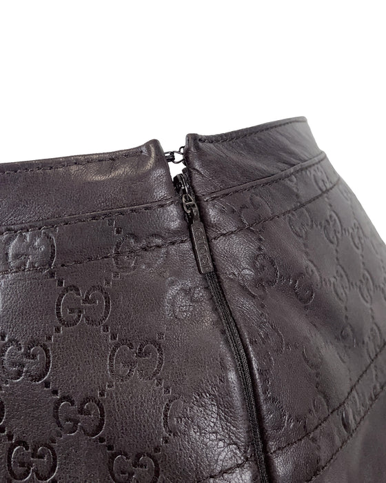 Purple Leather Skirt with Monogram Waistband