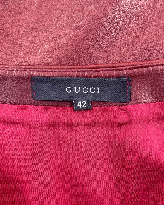 Red Leather Pencil Skirt With Scallop Hem