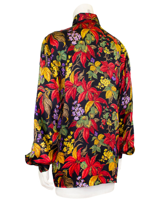 Floral Botanical Print Silk Shirt