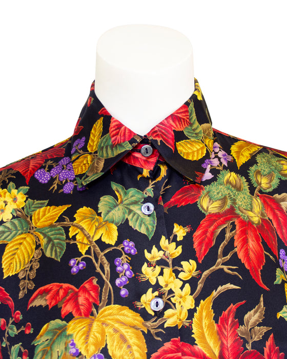 Floral Botanical Print Silk Shirt