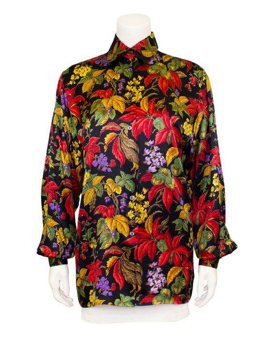 Floral Botanical Print Silk Shirt