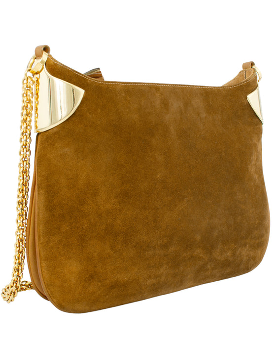 Brown Suede and Gold Shoulder Bag