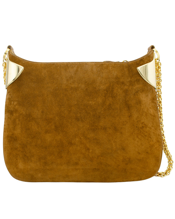 Brown Suede and Gold Shoulder Bag
