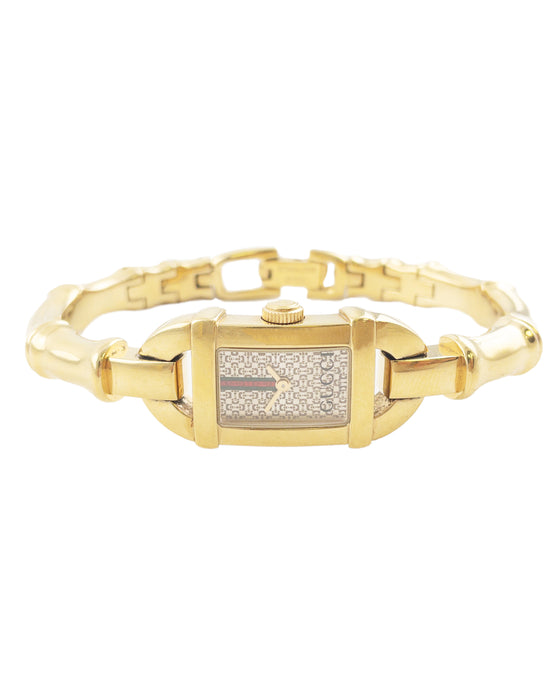 Gold Plated Ladies Quartz Watch with Bamboo Style Strap