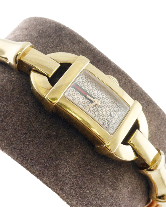 Gold Plated Ladies Quartz Watch with Bamboo Style Strap