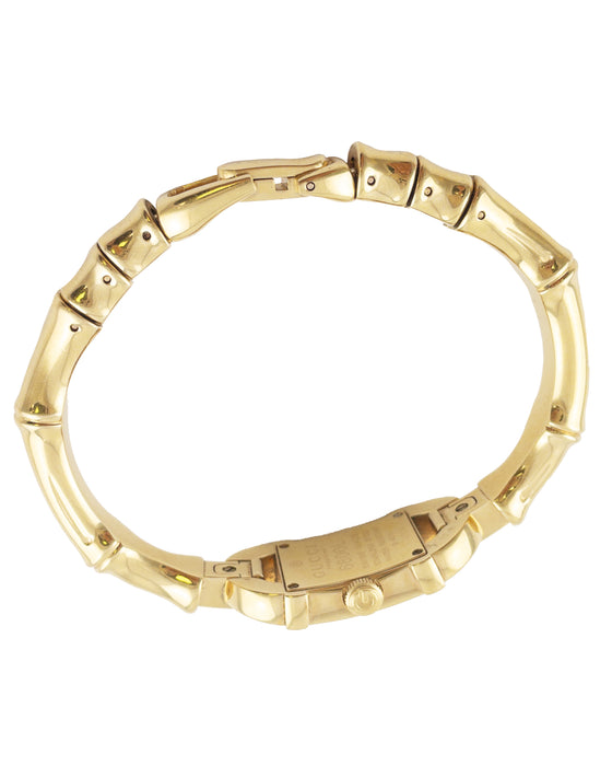 Gold Plated Ladies Quartz Watch with Bamboo Style Strap