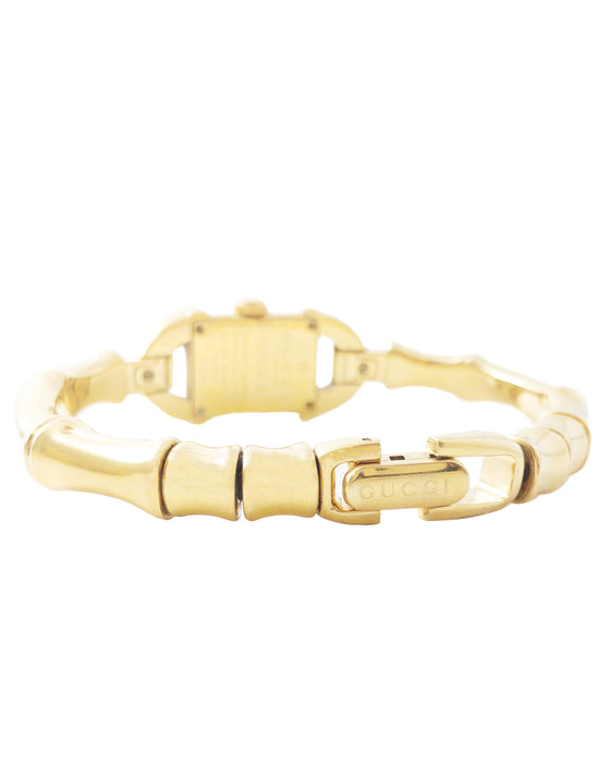 Gold Plated Ladies Quartz Watch with Bamboo Style Strap