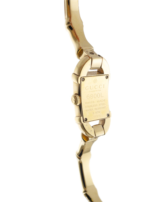 Gold Plated Ladies Quartz Watch with Bamboo Style Strap