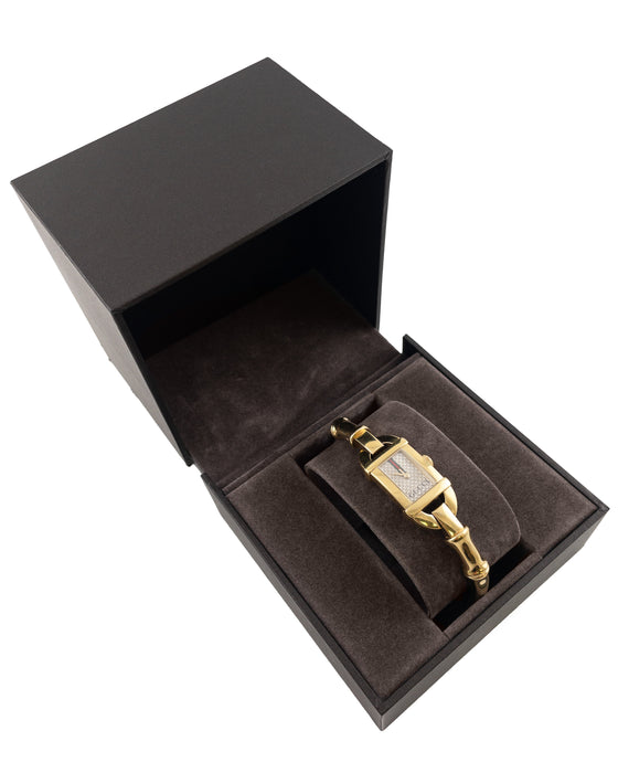 Gold Plated Ladies Quartz Watch with Bamboo Style Strap
