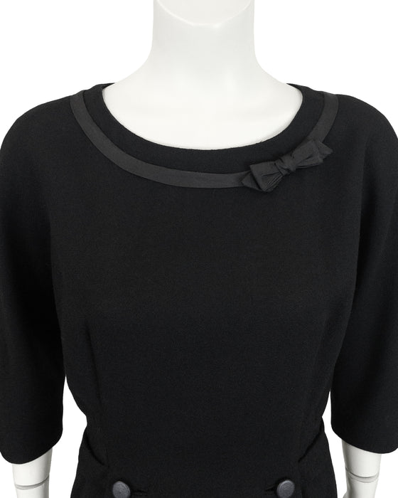 Black Wool Jackie O Style Dress