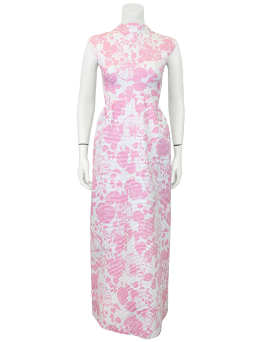 Pink and White Jacquard Maxi Dress