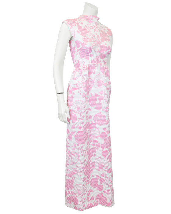 Pink and White Jacquard Maxi Dress