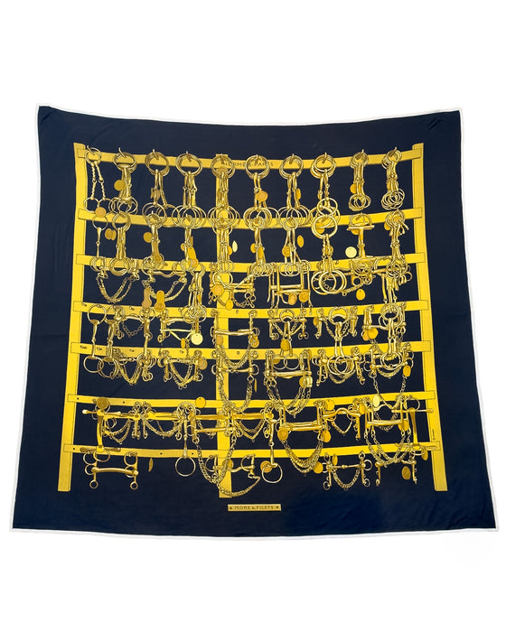 Black & Gold Tack Room Print Silk Scarf