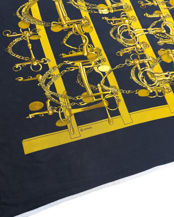 Black & Gold Tack Room Print Silk Scarf