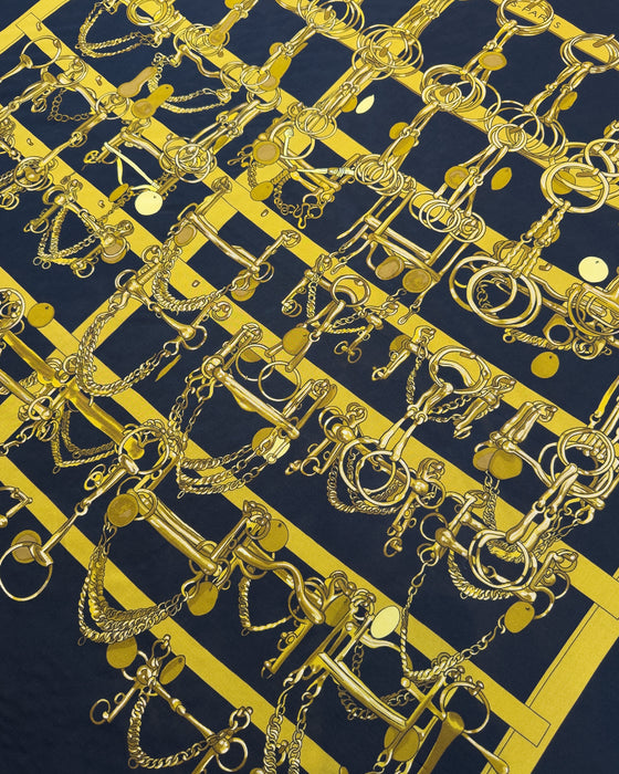 Black & Gold Tack Room Print Silk Scarf