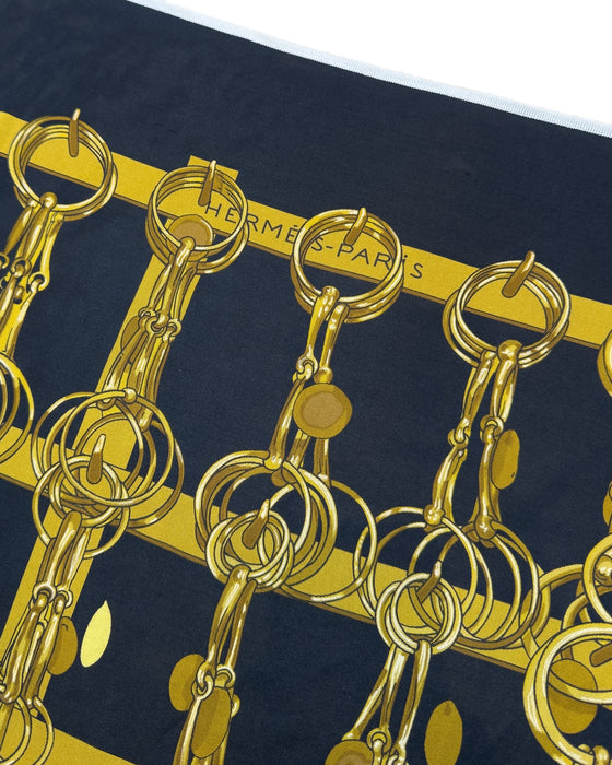 Black & Gold Tack Room Print Silk Scarf