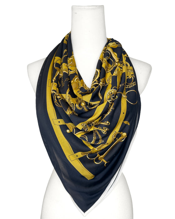 Black & Gold Tack Room Print Silk Scarf