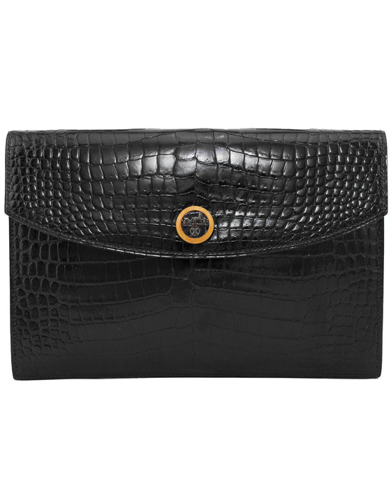 Black Crocodile Effect Rio Envelope Clutch