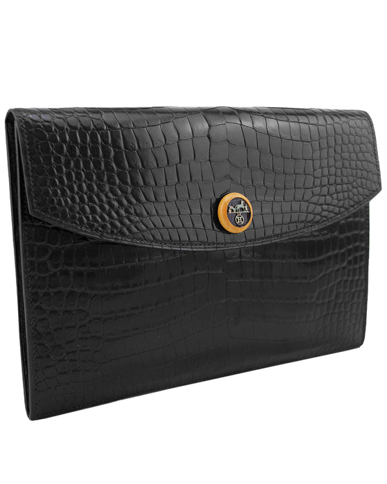 Black Crocodile Effect Rio Envelope Clutch