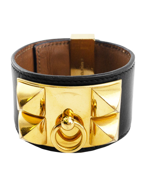Black Box Leather and Gold Plate Collier De Chien Cuff
