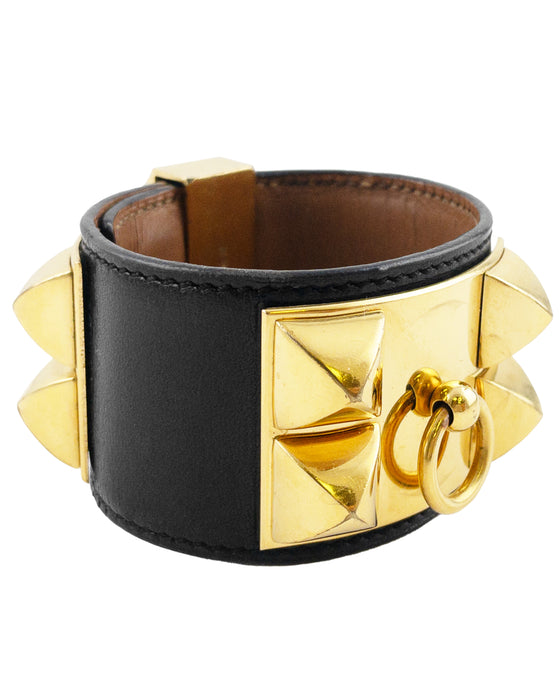 Black Box Leather and Gold Plate Collier De Chien Cuff