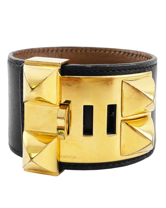 Black Box Leather and Gold Plate Collier De Chien Cuff
