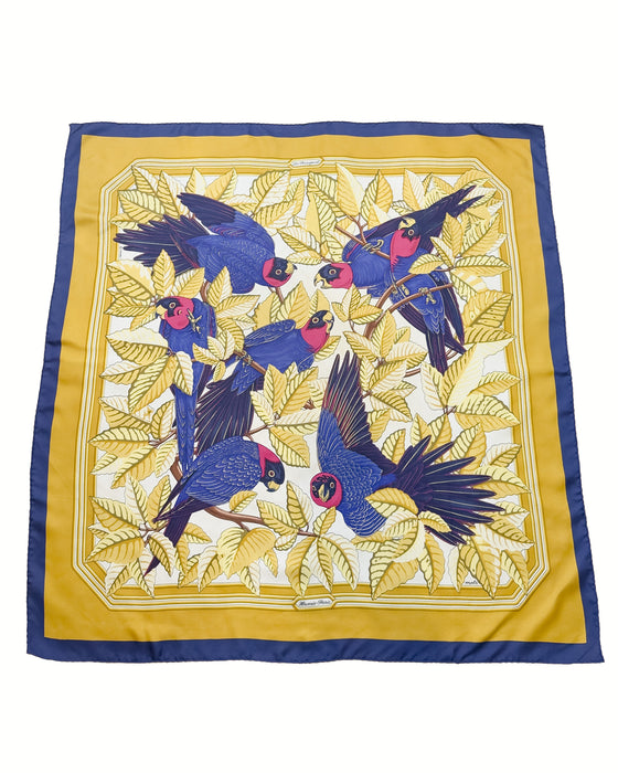 Blue and Yellow “Les Perroquets” Silk Scarf
