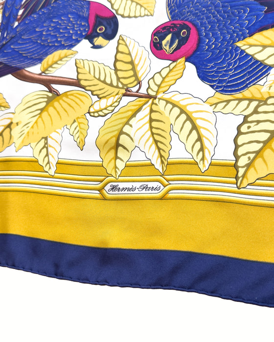 Blue and Yellow “Les Perroquets” Silk Scarf