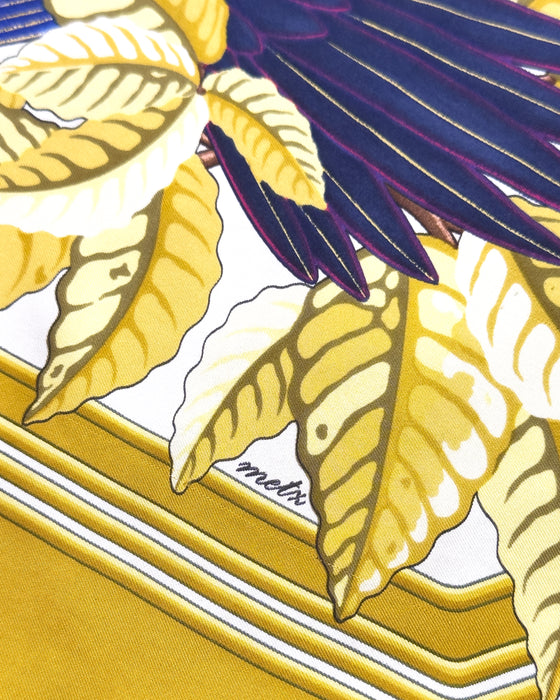 Blue and Yellow “Les Perroquets” Silk Scarf