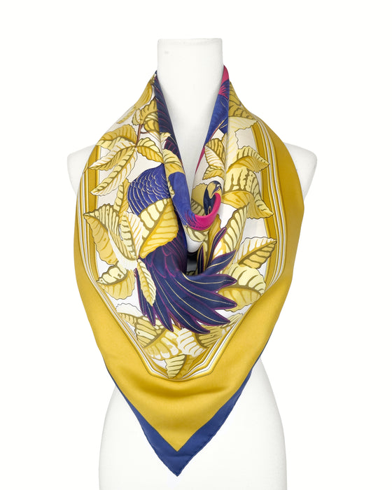 Blue and Yellow “Les Perroquets” Silk Scarf