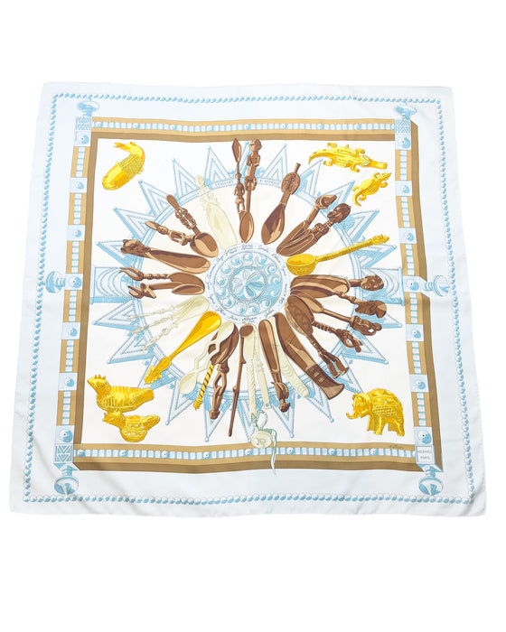 Blue “Cuillers d’Afrique” Silk Scarf