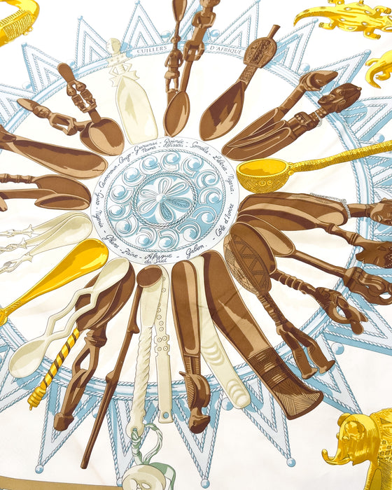 Blue “Cuillers d’Afrique” Silk Scarf