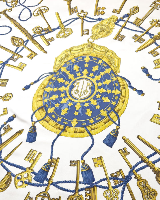 Blue and Gold “Les Clés” Silk Scarf