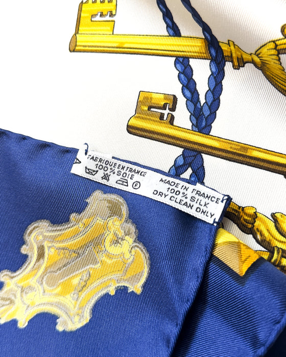 Blue and Gold “Les Clés” Silk Scarf