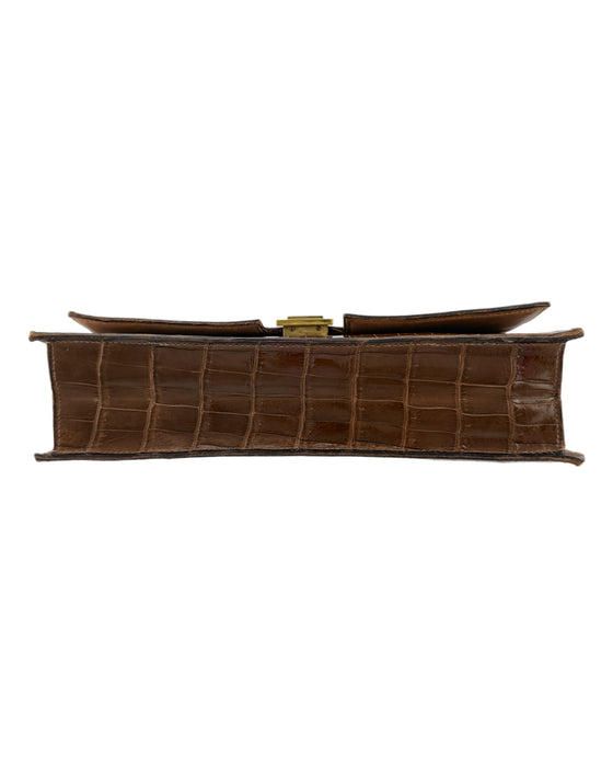 Brown Crocodile Skin Top Handle Bag
