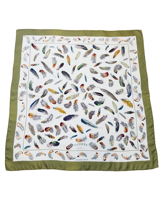 Green “Plumes” Silk Scarf