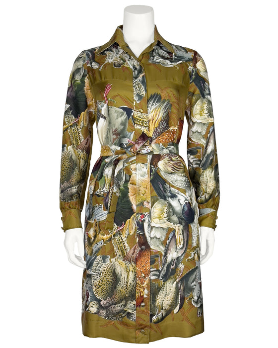 Green Silk Shirtdress Gibiers Pattern