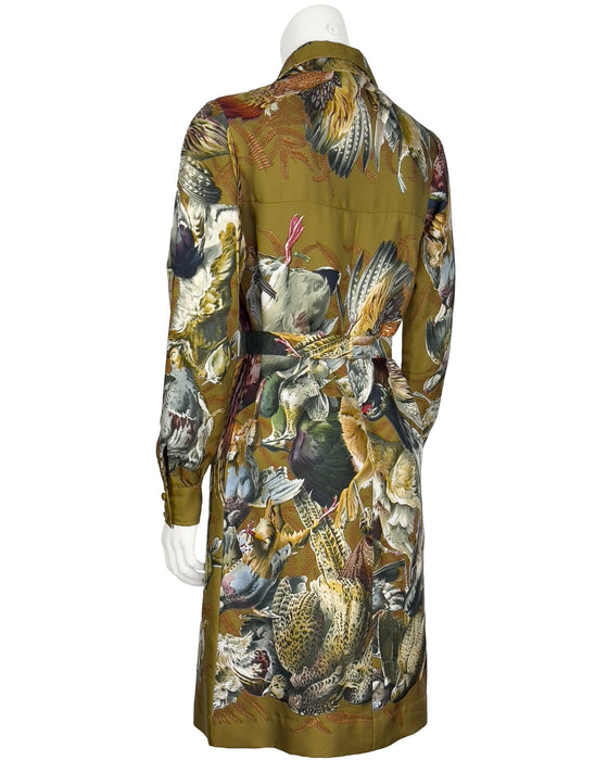 Green Silk Shirtdress Gibiers Pattern