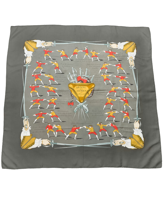 Green and Grey “Traité des Armes” Silk Scarf