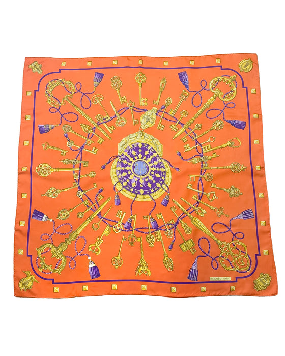 Orange and Purple “Les Clés” Silk Scarf