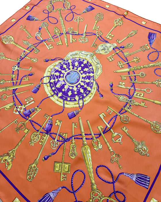 Orange and Purple “Les Clés” Silk Scarf