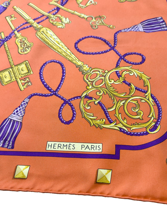 Orange and Purple “Les Clés” Silk Scarf