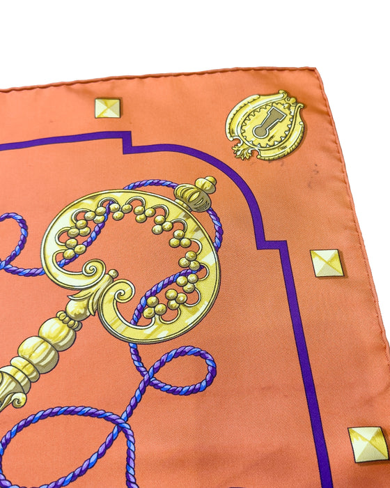 Orange and Purple “Les Clés” Silk Scarf