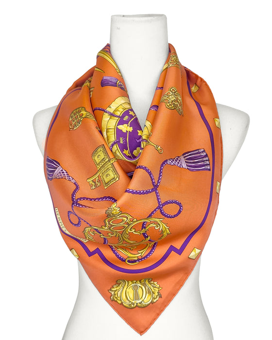Orange and Purple “Les Clés” Silk Scarf
