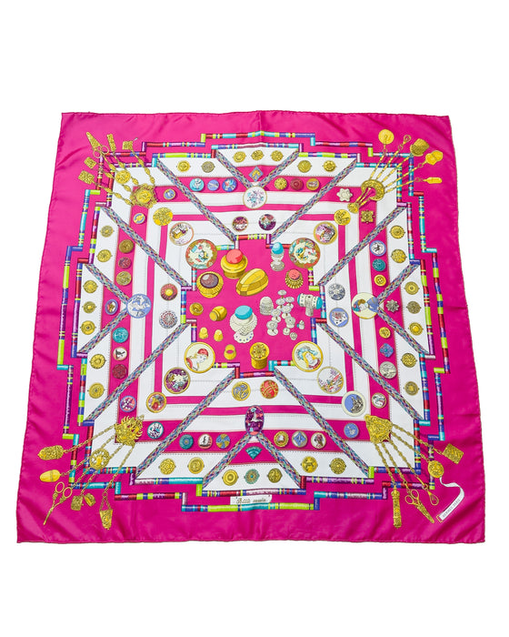 Fuchsia, Gold and White Petite Main Silk Scarf