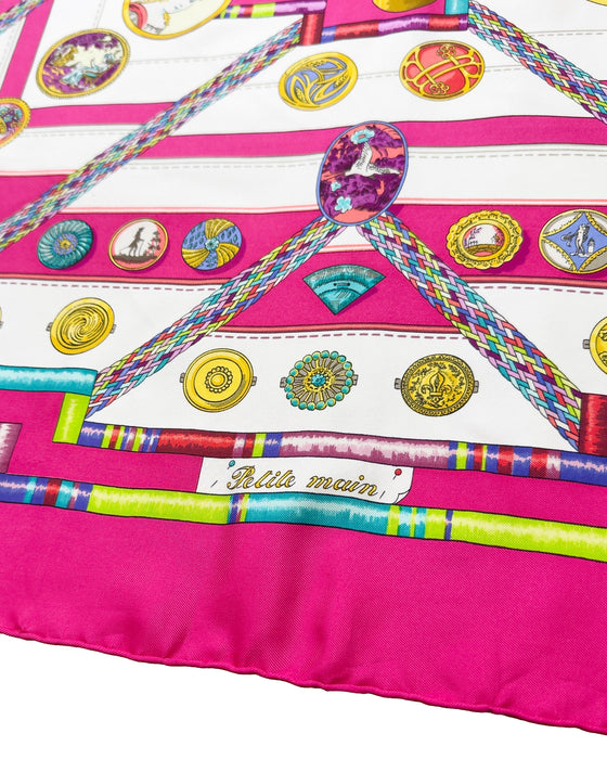 Fuchsia, Gold and White Petite Main Silk Scarf