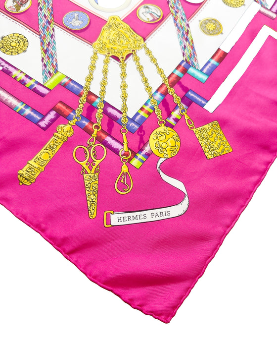 Fuchsia, Gold and White Petite Main Silk Scarf